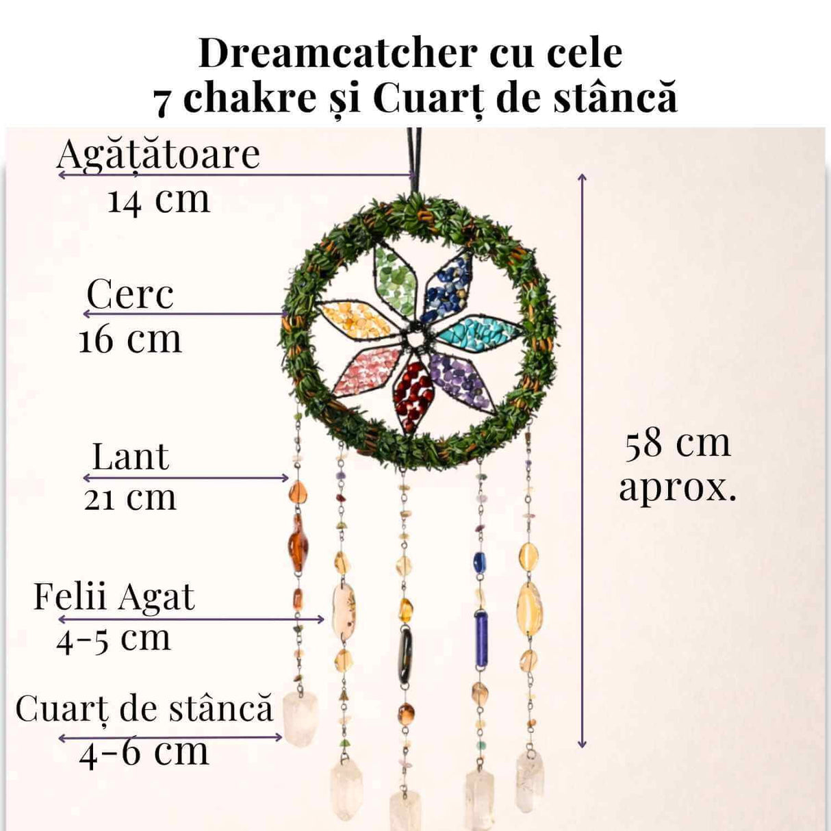 Dreamcatcher cu cele 7 Chakre si Cuart de Stanca – Echilibru Energetic si Armonie Interioara