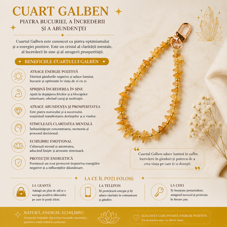Charm cu Cuarț galben, cadou simbolic pentru iubitorii de cristale