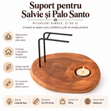 Suport din lemn de Suar pentru salvie și Palo Santo cu lumânare