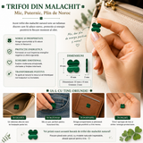 Talisman trifoi cu patru foi din malachit, simbol de noroc