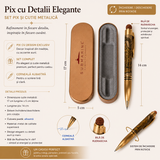 Pix metalic cu Rudraksha și cutie metalică, design auriu