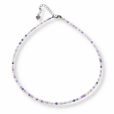 Balance and Clarity - Stainless Steel Choker with Faceted Natural Multicolor Fluorite 2.5MM