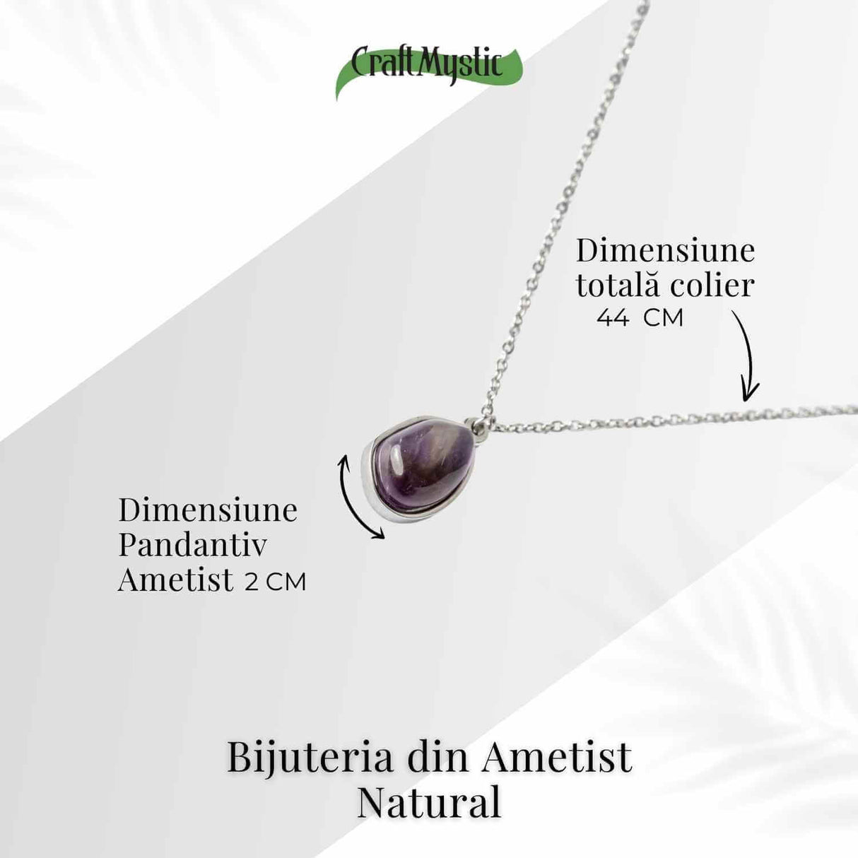 Echilibru si Liniste - Colier din Ametist Natural cu Lant din Otel Inoxidabil