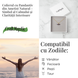 Echilibru si Linsite - Colier din Ametist Natural pe Lant de Cupru