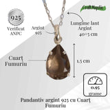 Echilibru si Protectie - Colier Cuart Fumuriu fatetat Lacrima Argint 925