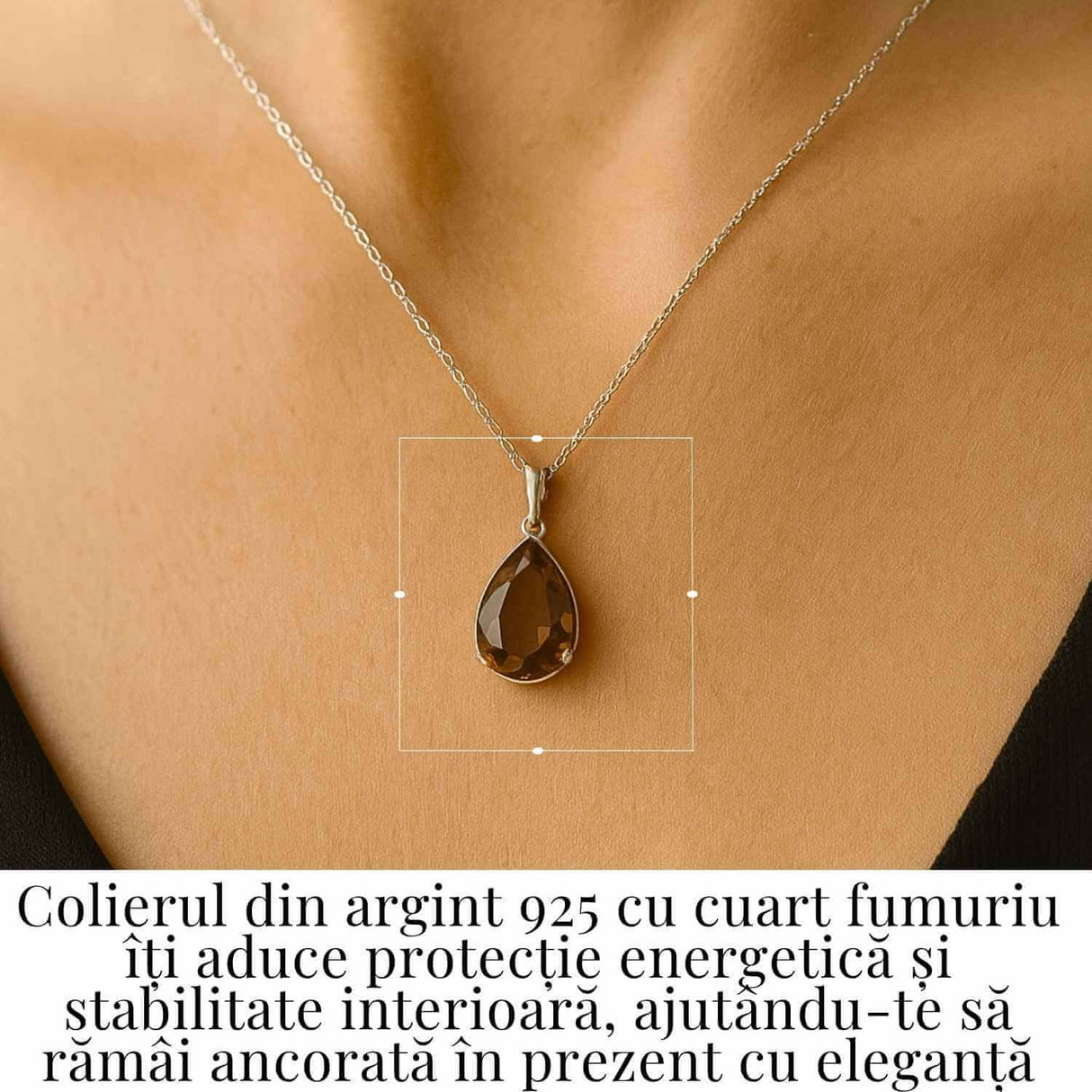 Echilibru si Protectie - Colier Cuart Fumuriu fatetat Lacrima Argint 925