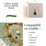 Curaj si Echilibru Emotional - Colier din Argint 925 cu Rubin Zoisit in Forma de Lacrima