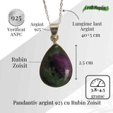 Curaj si Echilibru Emotional - Colier din Argint 925 cu Rubin Zoisit in Forma de Lacrima