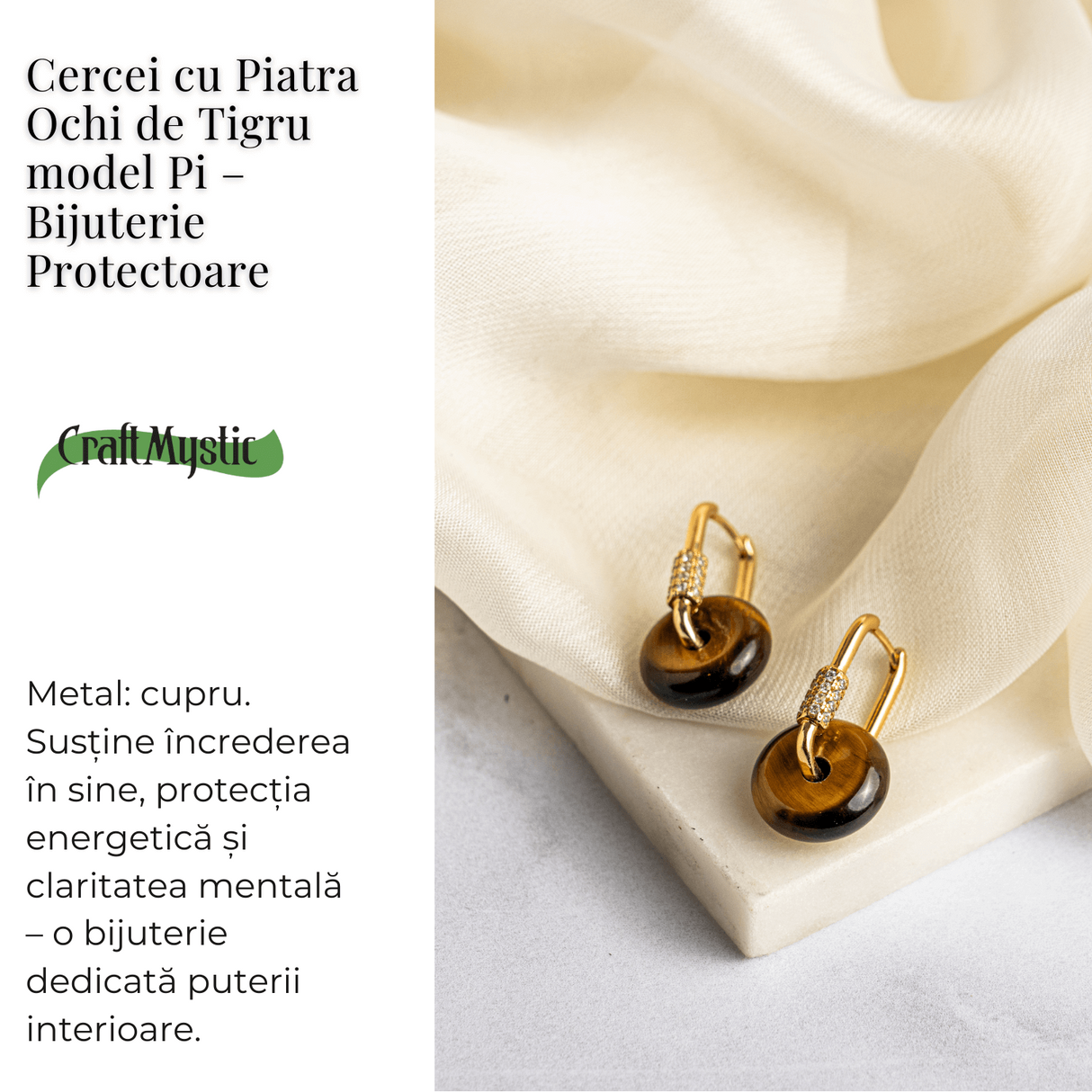 Bijuterie Protectoare - Cercei cu Piatra Ochi de Tigru model Pi