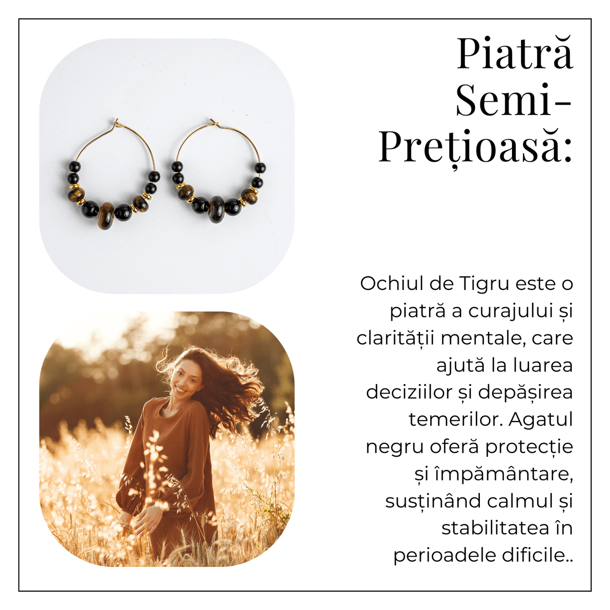 Putere Interioara - Cercei cu Ochi de Tigru si Agat Negru