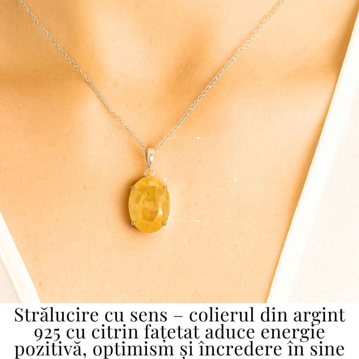 Lumina Interioara si Energie Pozitiva - Colier Oval cu Citrin Fatetat si Argint 925