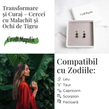 Transformare si Curaj - Cercei cu Malachit Sintetic si Ochi de Tigru