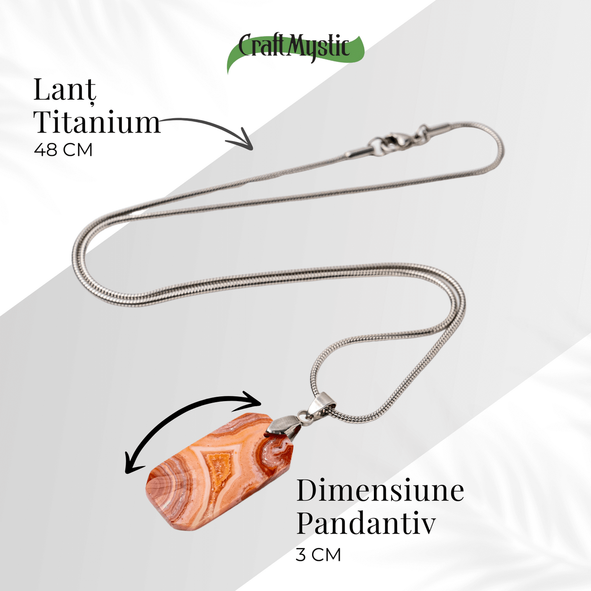 Colier Titanium cu Crazy Lace Agate Dreptunghiular - Energie Pozitiva si Echilibru Emotional