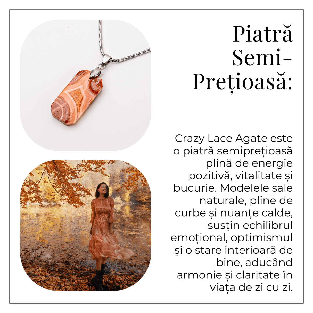 Colier Titanium cu Crazy Lace Agate Dreptunghiular - Energie Pozitiva si Echilibru Emotional