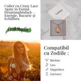 Colier Titanium cu Crazy Lace Agate Dreptunghiular - Energie Pozitiva si Echilibru Emotional