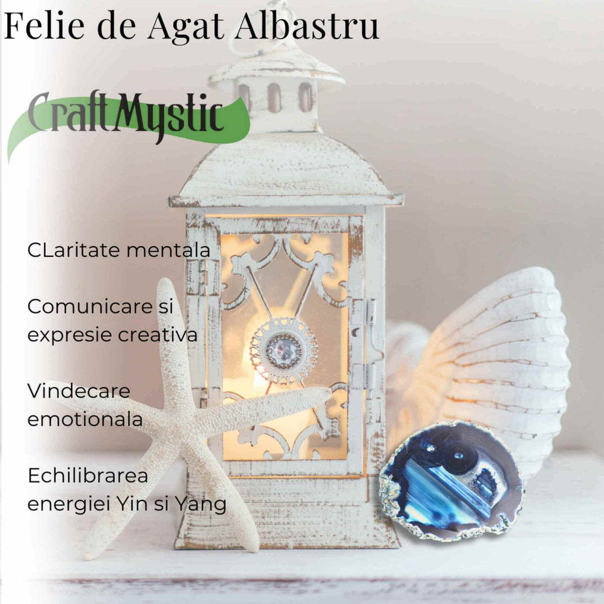 Felie de Agat Albastru in Forma Neregulata 12-14 cm - Imbunatateste Creativitatea si Energia Pozitiva