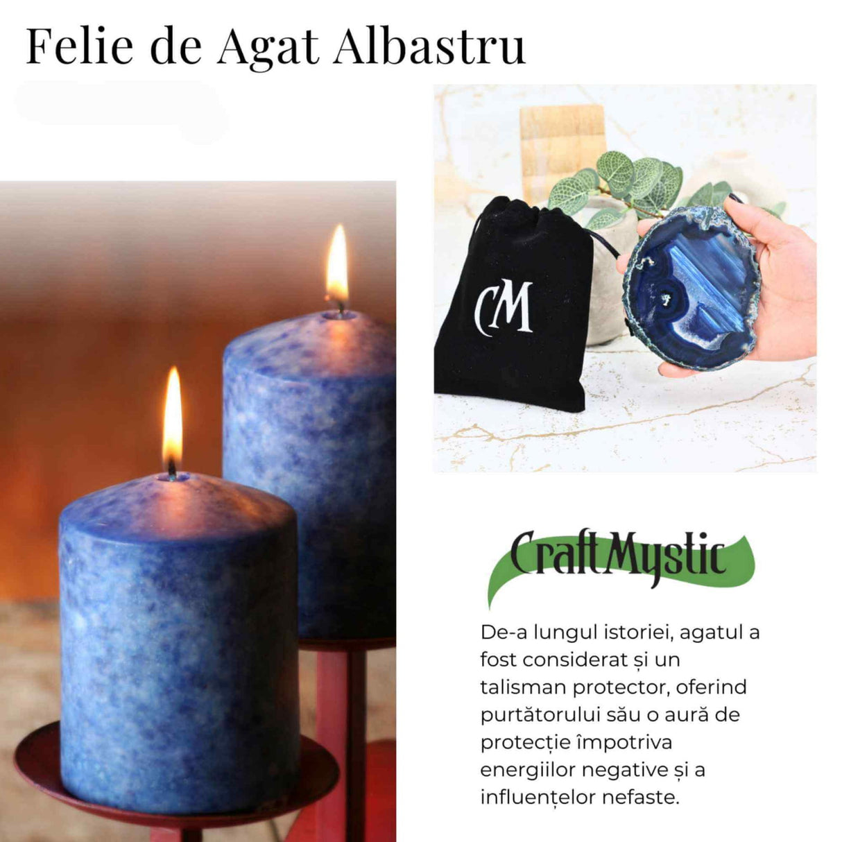 Felie de Agat Albastru in Forma Neregulata 12-14 cm - Imbunatateste Creativitatea si Energia Pozitiva