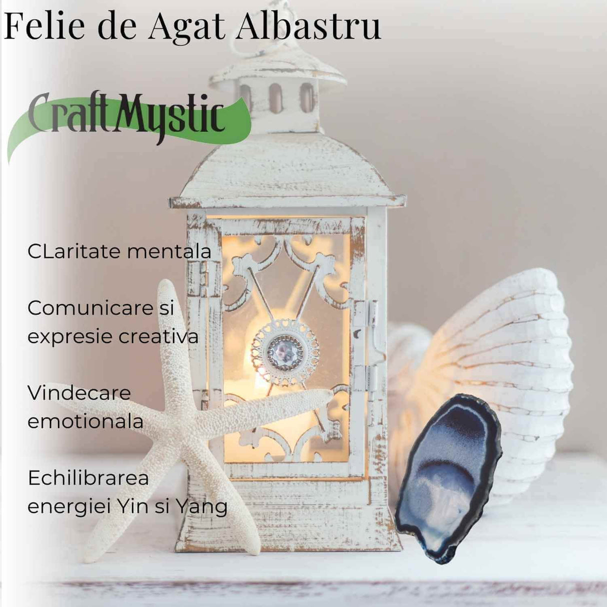 Felie de Agat Albastru 15-16 cm - Calm si Claritate Mentala