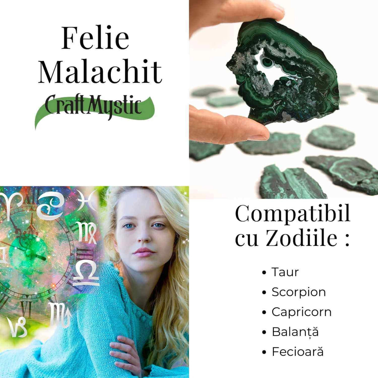 Felie Malachit Natural 8-9 cm - Vindecare si Echilibru Energetic