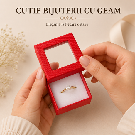Cutie de bijuterii roșie cu fereastră 6 x 6 x 3,5 cm