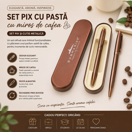 Pix metalic arămiu cu inel striat și pastă parfumată cu cafea