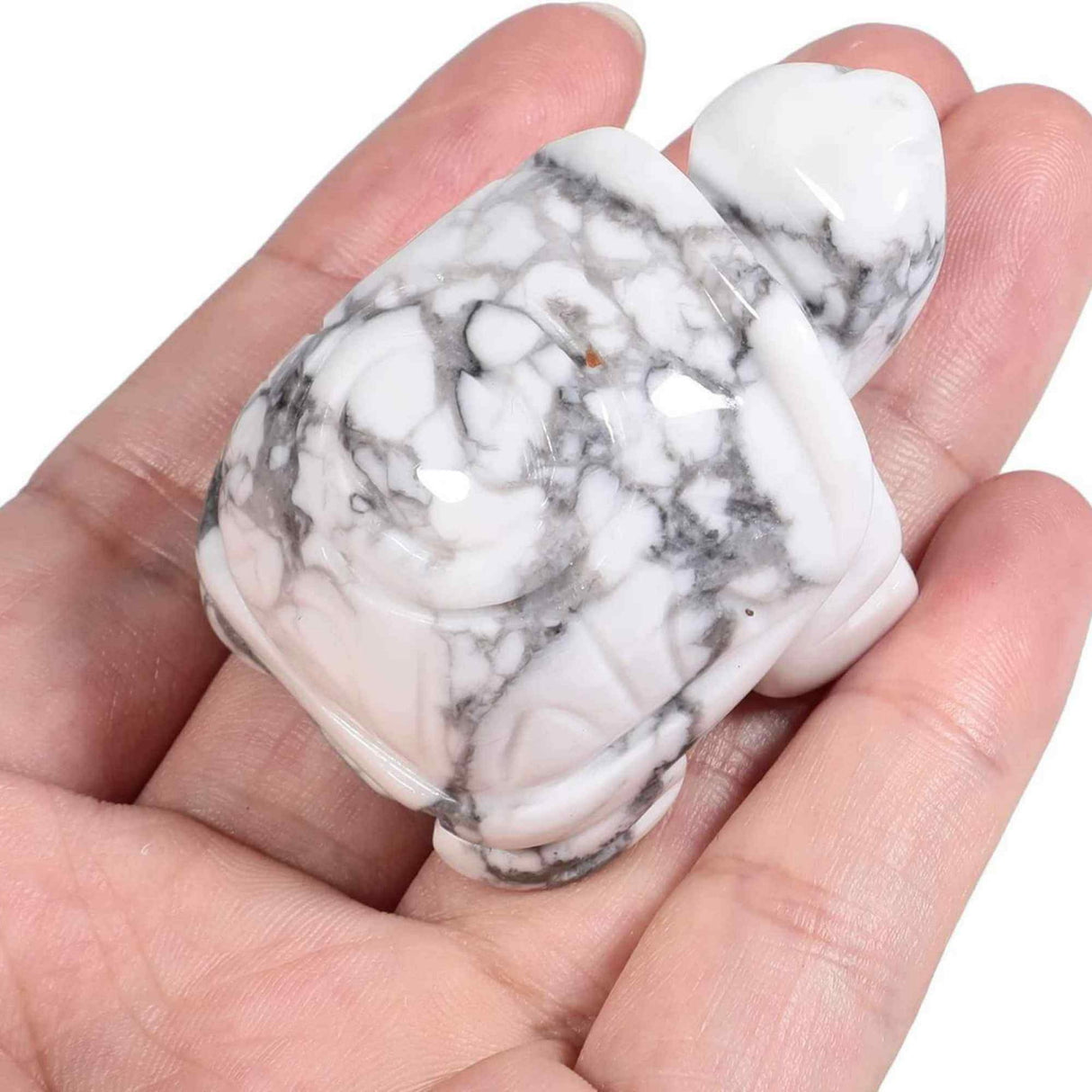 Figurina broasca testoasa 4 cm de cristal semipretios Howlita - Sculptura din piatra vindecatoare reiki de buzunar pentru decor, colectie
