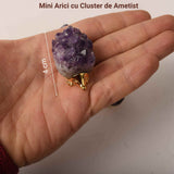 Arici Decorativ de 4 cm cu Cluster de Ametist Natural in Culorile Auriu si Argintiu