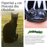 Figurina Pisicuta Adormita 4 cm din Obsidian Natural - Protectie si Liniste