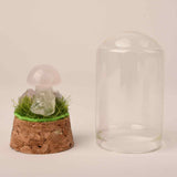Figurina din piatra naturala semipretioasa Cuart Roz in forma de ciuperca in mini terrarium 5 cm din sticla