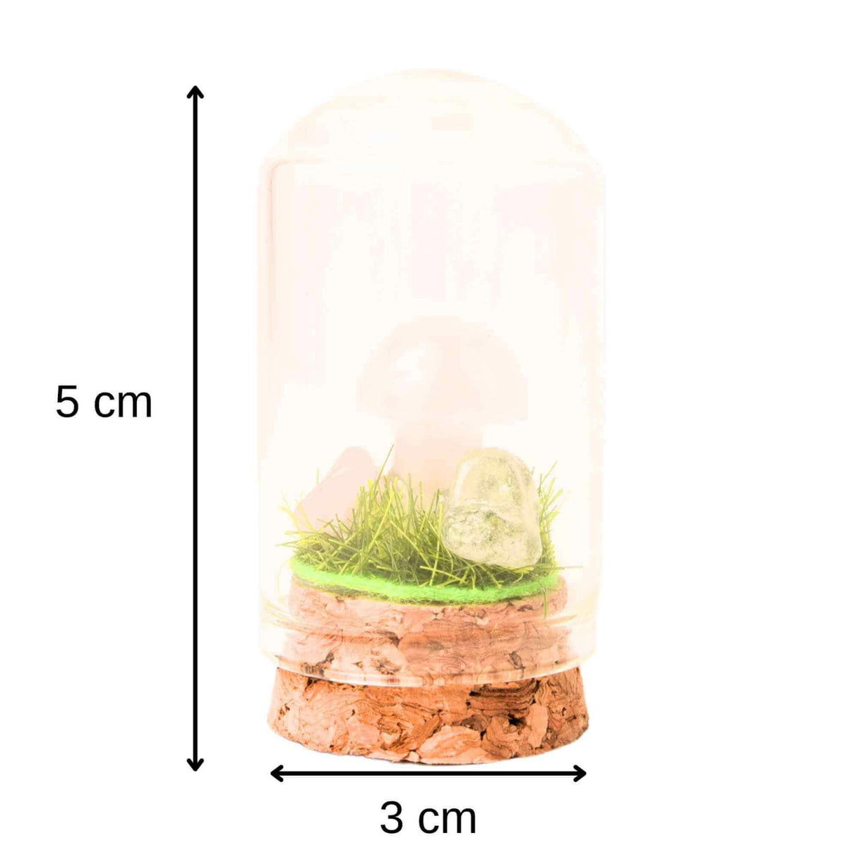 Figurina din piatra naturala semipretioasa Cuart Roz in forma de ciuperca in mini terrarium 5 cm din sticla