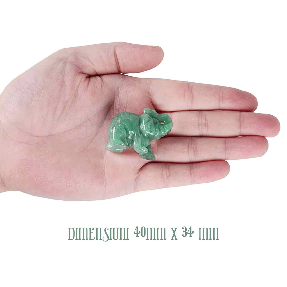 Figurina elefant din piatra semi-pretioasa Aventurin Verde sculptata manual - Statuie din cristale vindecatoare Reiki de buzunar pentru meditatie, pace