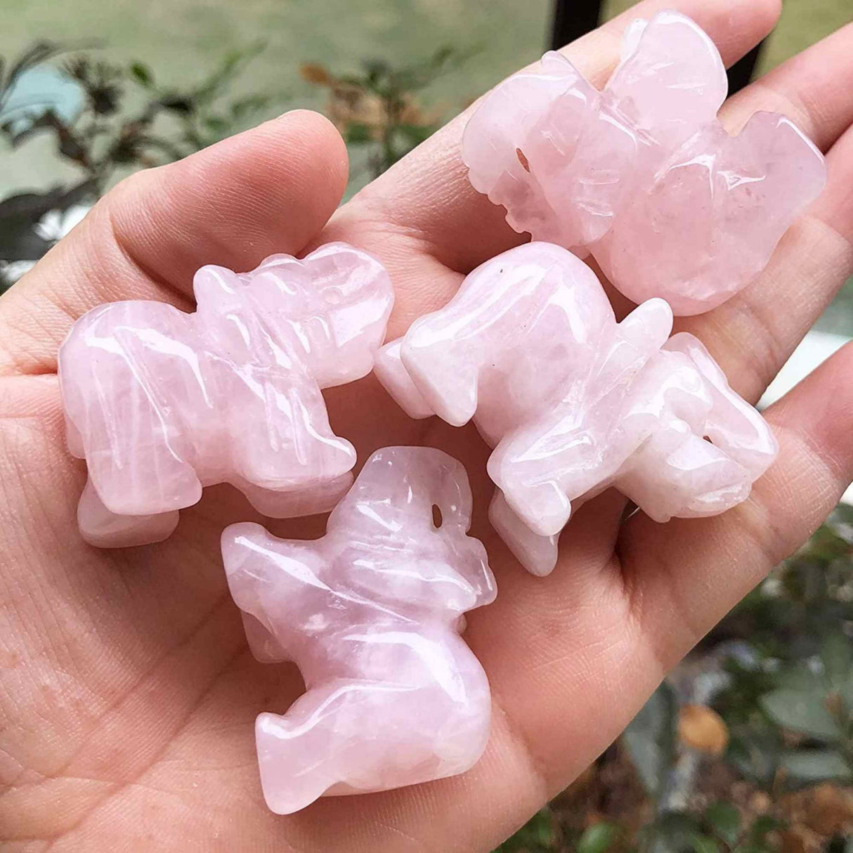 Figurina elefant din piatra semi-pretioasa Cuart Roz sculptata manual - Statuie din cristale vindecatoare Reiki de buzunar pentru meditatie, pace