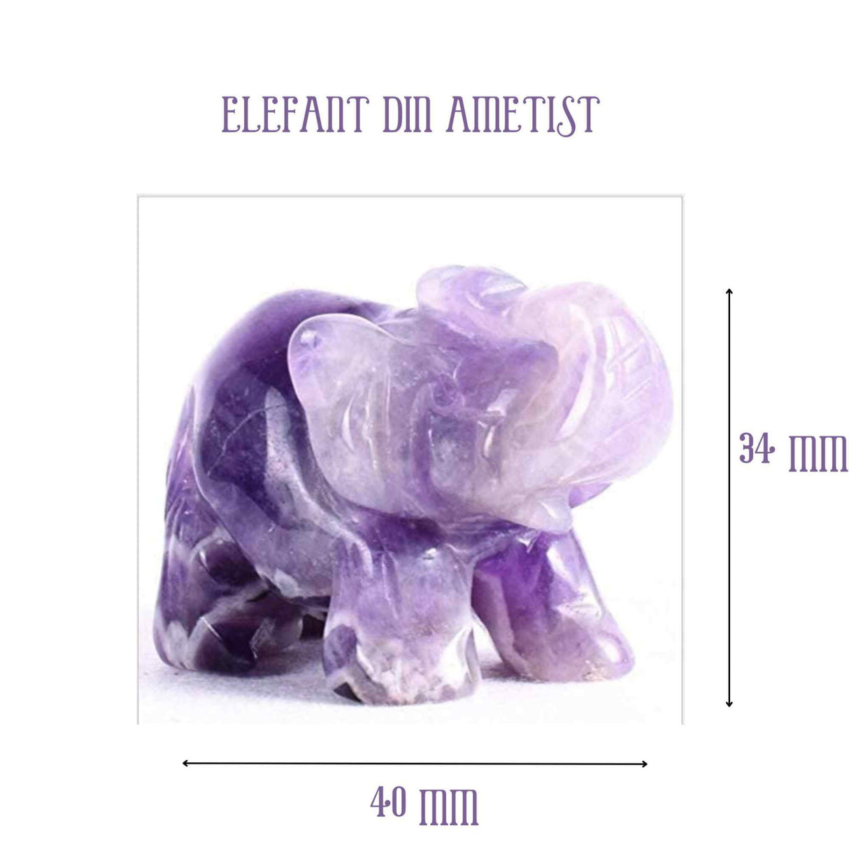 Figurina elefant din piatra semi-pretioasa Ametist sculptata manual - Statuie din cristale vindecatoare Reiki de buzunar pentru meditatie, pace