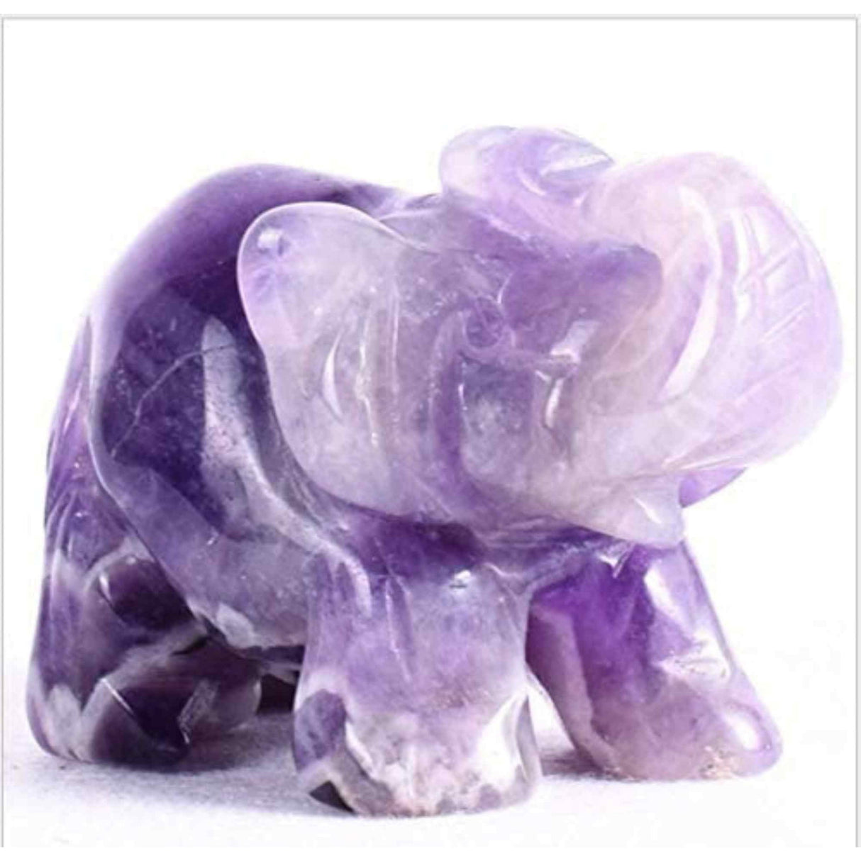 Figurina elefant din piatra semi-pretioasa Ametist sculptata manual - Statuie din cristale vindecatoare Reiki de buzunar pentru meditatie, pace