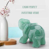 Figurina elefant din piatra semi-pretioasa Aventurin Verde sculptata manual - Statuie din cristale vindecatoare Reiki de buzunar pentru meditatie, pace