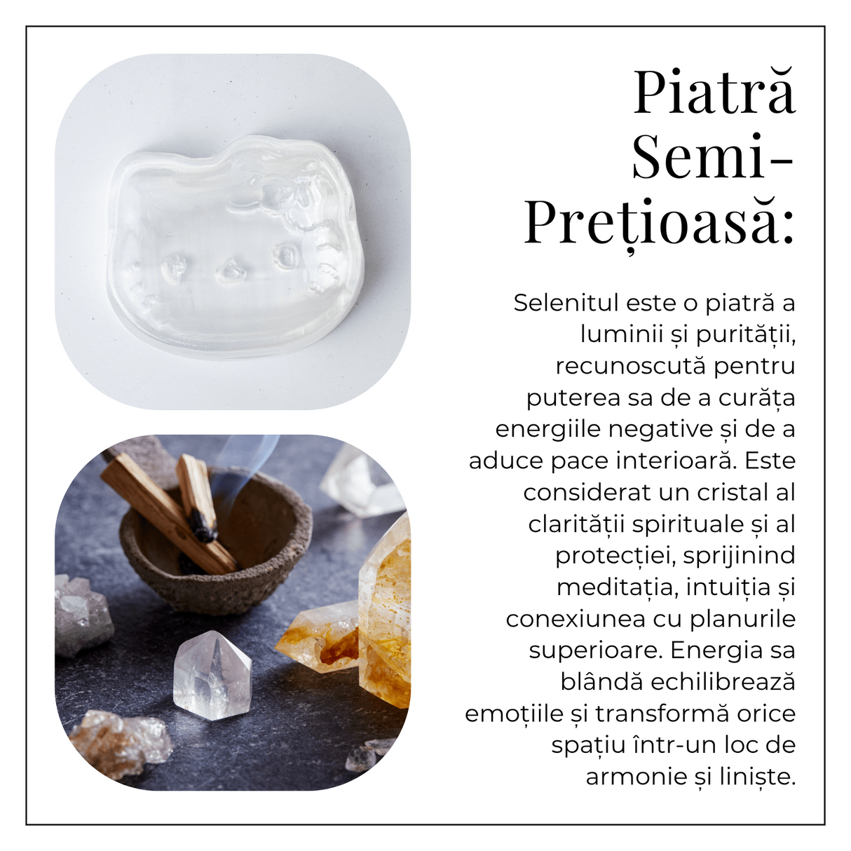 Placa Decorativa din Selenit Natural 5.5cm – Figurina Hello Kitty pentru Purificare si Armonie Energetica