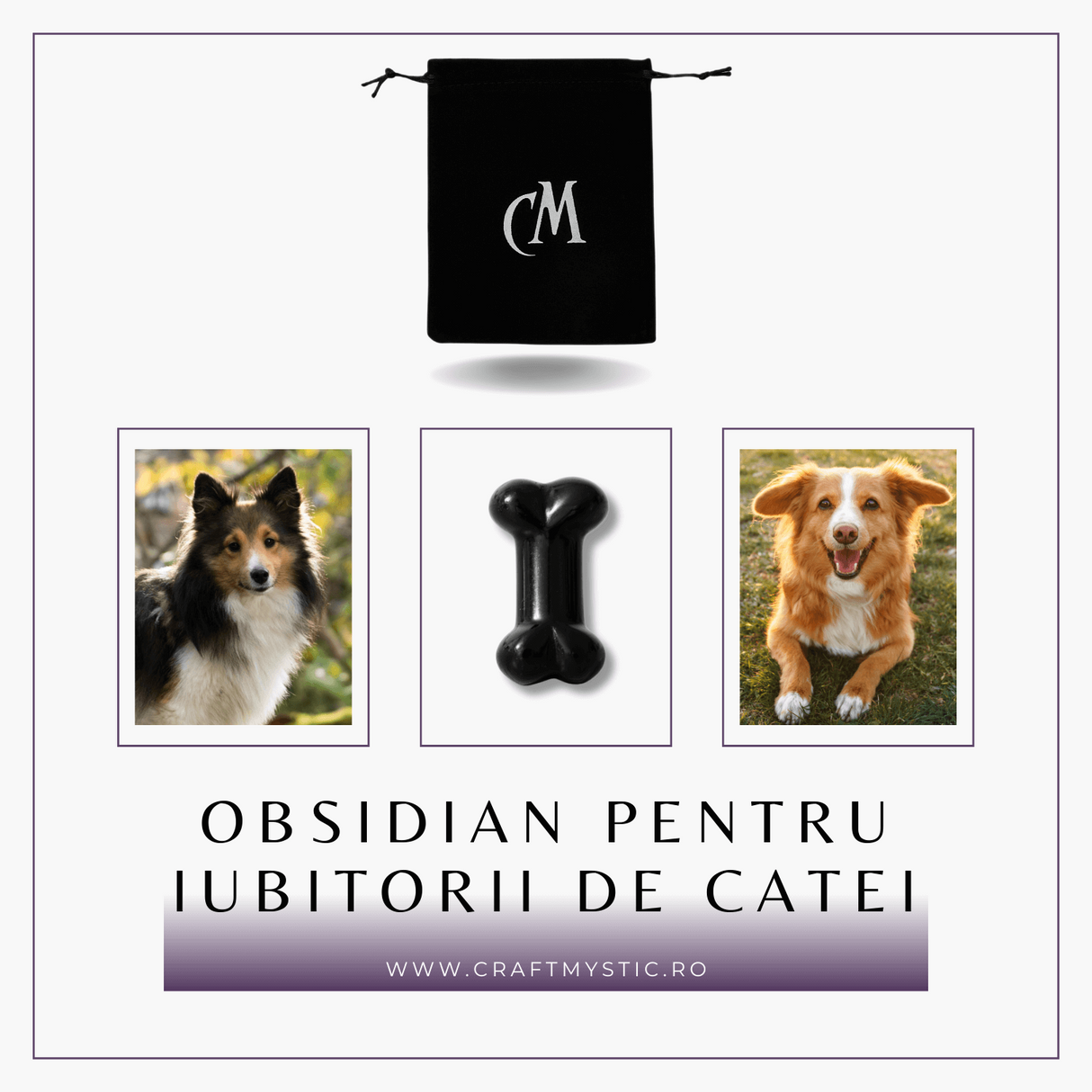 Figurina in Forma de Os din Cristale Naturale 30mm - Obsidian
