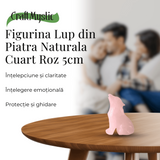 Figurina Lup din Cuart Roz Natural, 5 cm - Favorizeaza Echilibrul Emotional si Armonia