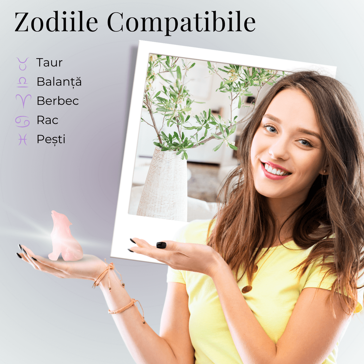 Figurina Lup din Cuart Roz Natural, 5 cm - Favorizeaza Echilibrul Emotional si Armonia