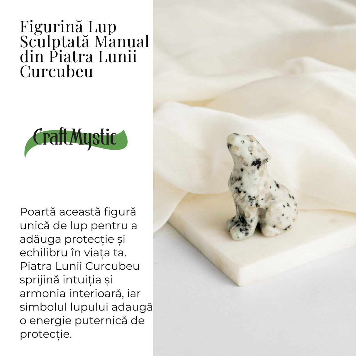 Figurina Lup din Piatra Lunii Curcubeu - Energie si Protecte Spirituala