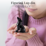 Figurina Lup din Obsidian Natural, 5 cm - Protector Energetic si Sprijin in Transformare