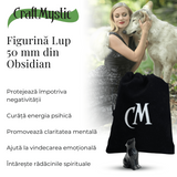 Figurina Lup din Obsidian Natural, 5 cm - Protector Energetic si Sprijin in Transformare