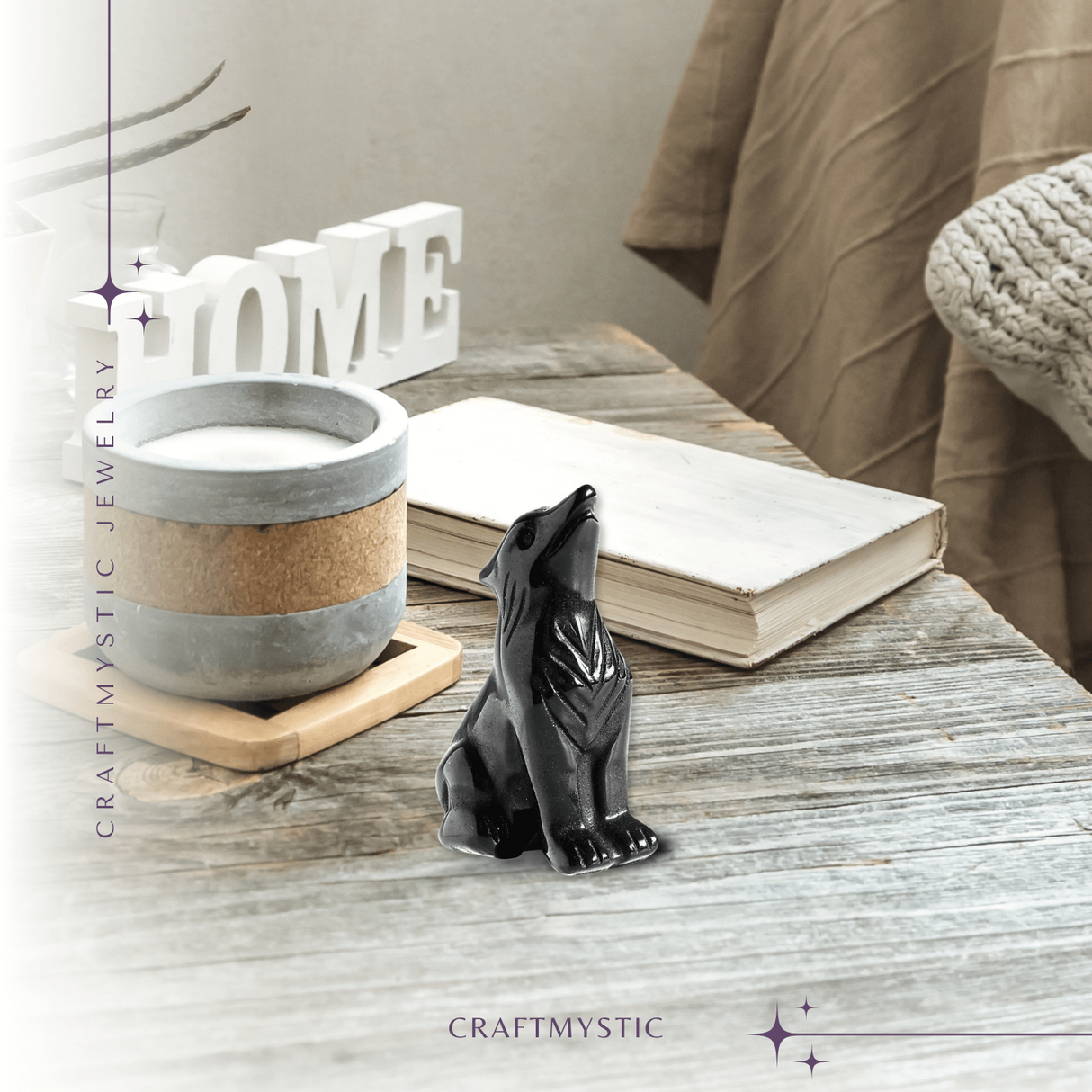 Figurina Lup din Obsidian Natural, 5 cm - Protector Energetic si Sprijin in Transformare