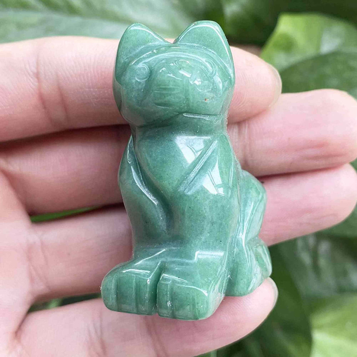 Figurina Aventurin Verde pisica 4cm sculptata manual din cristal semipretios - Statuie pisica din cristal vindecator natural pisica pentru decorarea interioara, buzunar