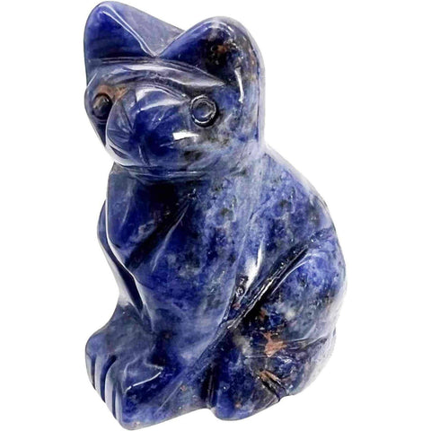 Figurina Sodalit pisica 4cm sculptata manual din cristal semipretios - Statuie pisica din cristal vindecator natural pisica pentru decorarea interioara, buzunar