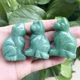 Figurina Aventurin Verde pisica 4cm sculptata manual din cristal semipretios - Statuie pisica din cristal vindecator natural pisica pentru decorarea interioara, buzunar