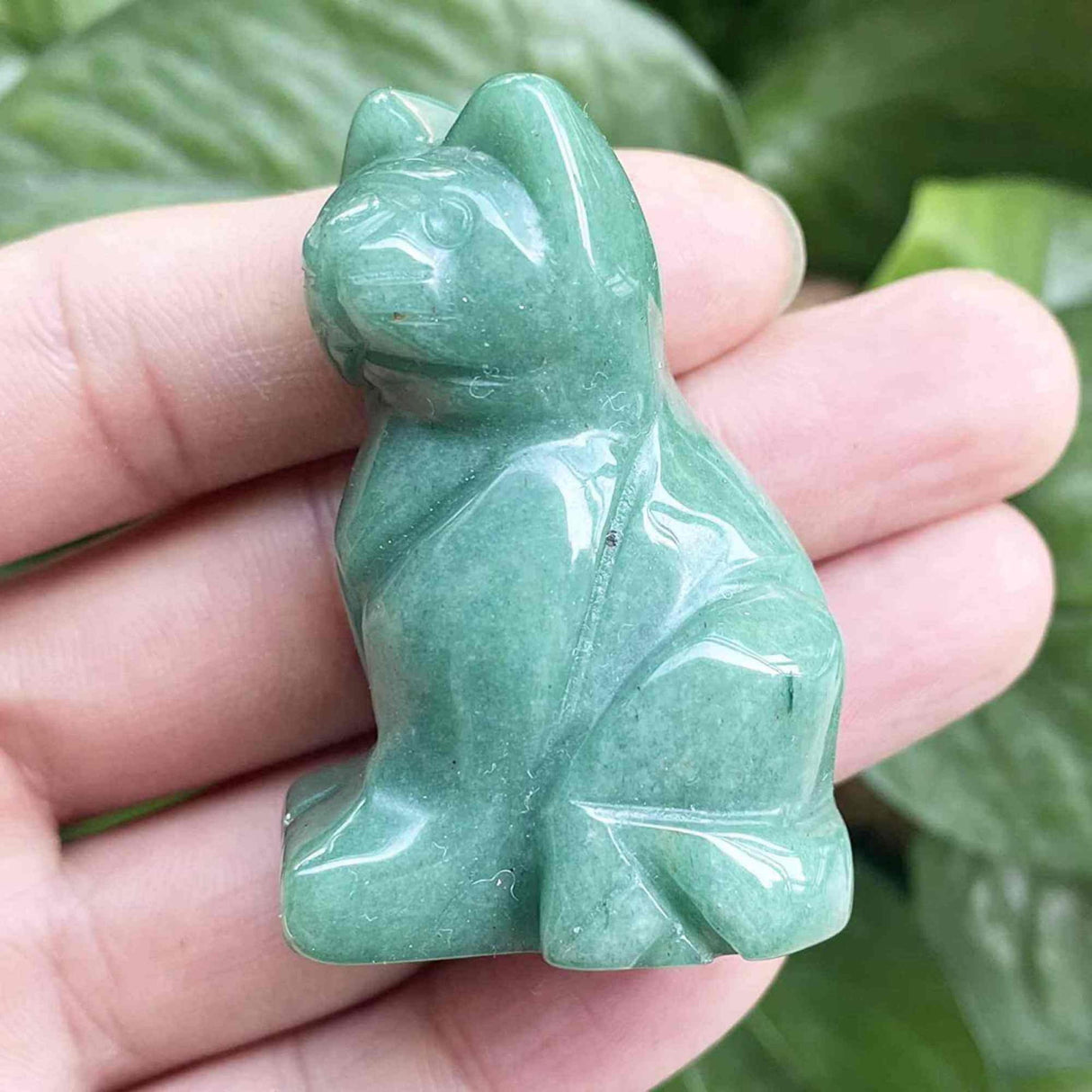 Figurina Aventurin Verde pisica 4cm sculptata manual din cristal semipretios - Statuie pisica din cristal vindecator natural pisica pentru decorarea interioara, buzunar