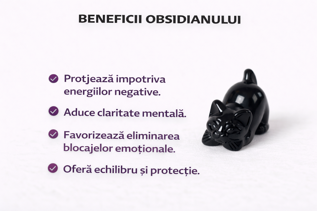 Pisicuta Alintata din Obsidian Negru – Talisman de Protectie si Intuitie