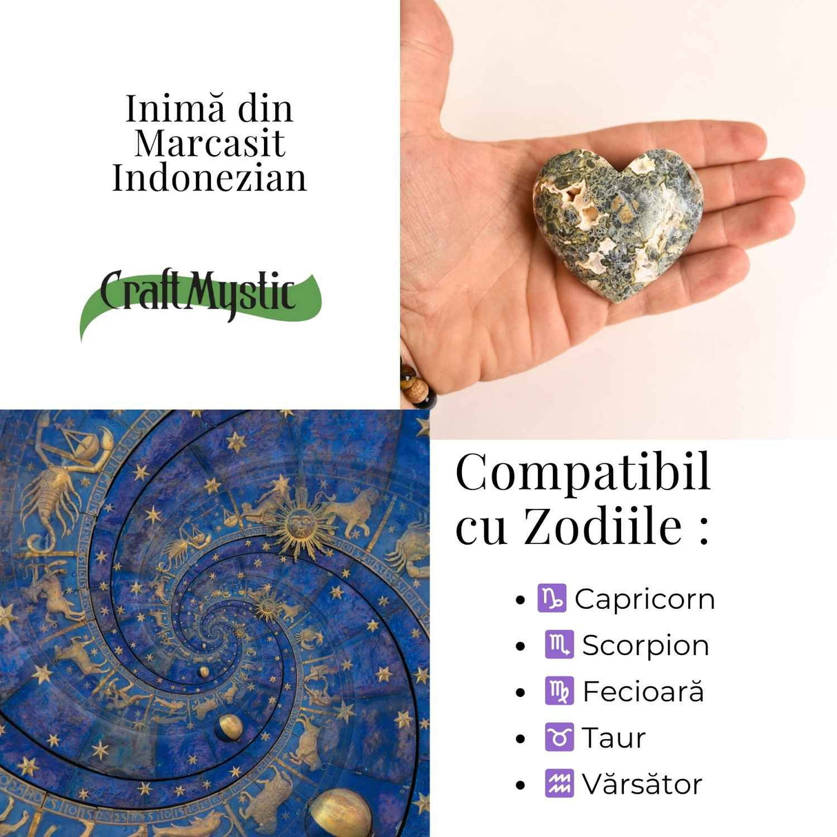 Inima care linisteste furtunile – Marcasit indonezian sculptat manual