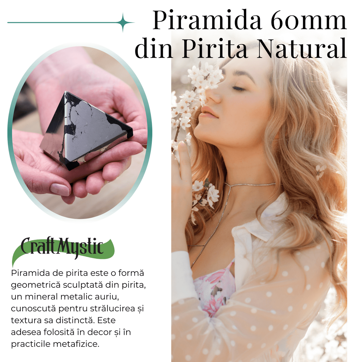 Piramida Sculptata Manual 60mm din Piatra Pirita Naturala